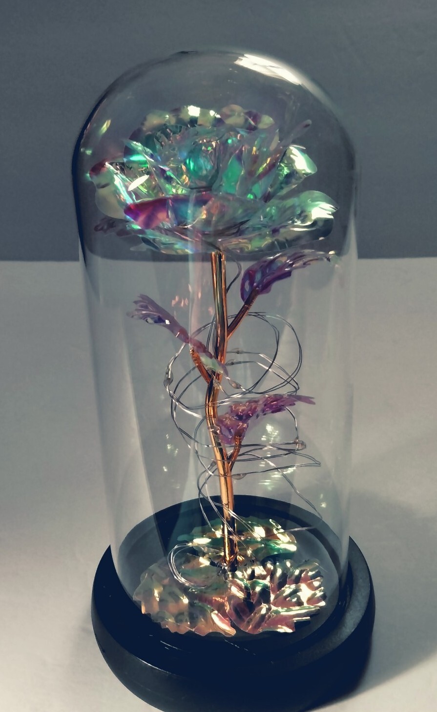 Galaxy Loves Enchanted Rose In Glass With LED Lights 9″Tall 4″Base Great Gift