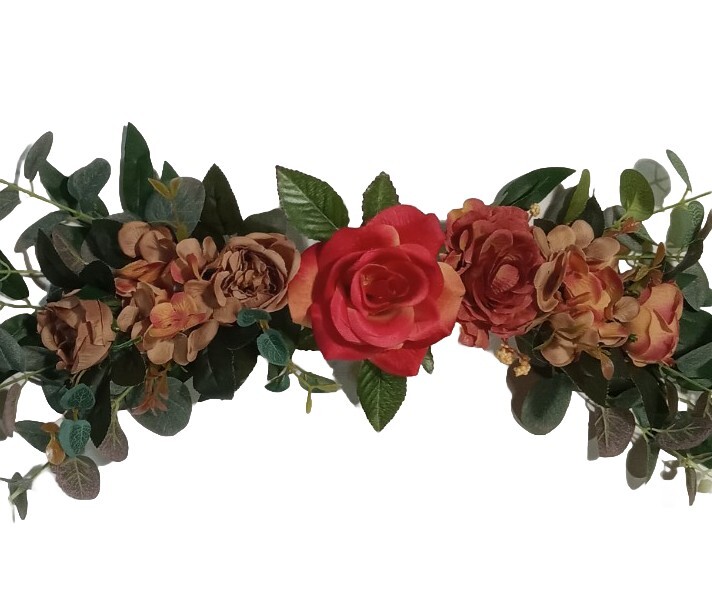 Flame & Brown Rose Hydrangea 24″ Wall Piece Door Silk Flower Home Decor EST096