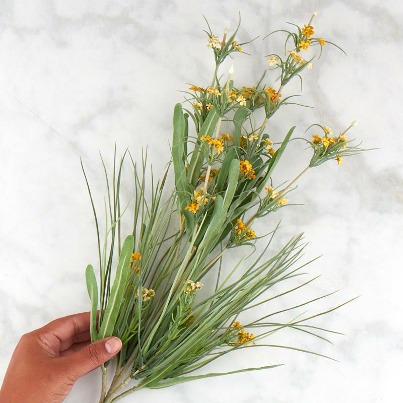Poly Silk and Vinyl Yellow Berry and Grass Floral Bushes
