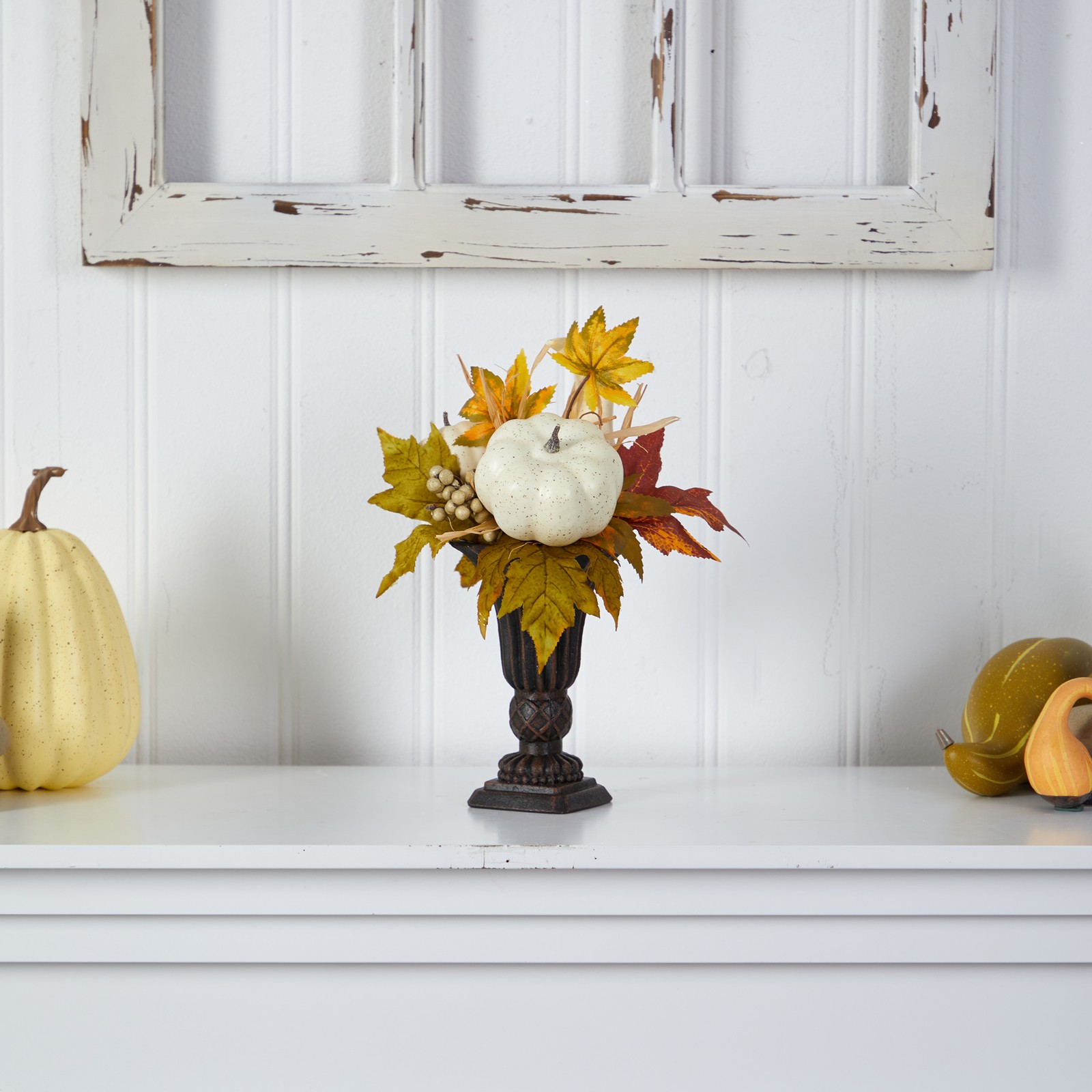 Nearly Natural 13″ Fall Pumpkin & Berries Artificial Autumn Arrangement in Urn