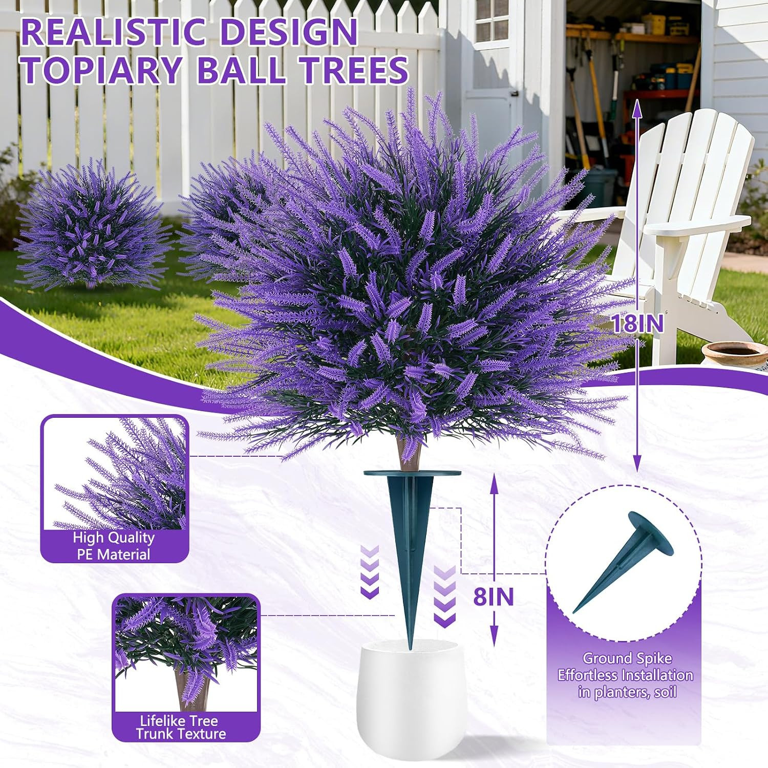 2 Pack UV Resistant Artificial Lavender Topiary Balls for Easy Outdoor Decor