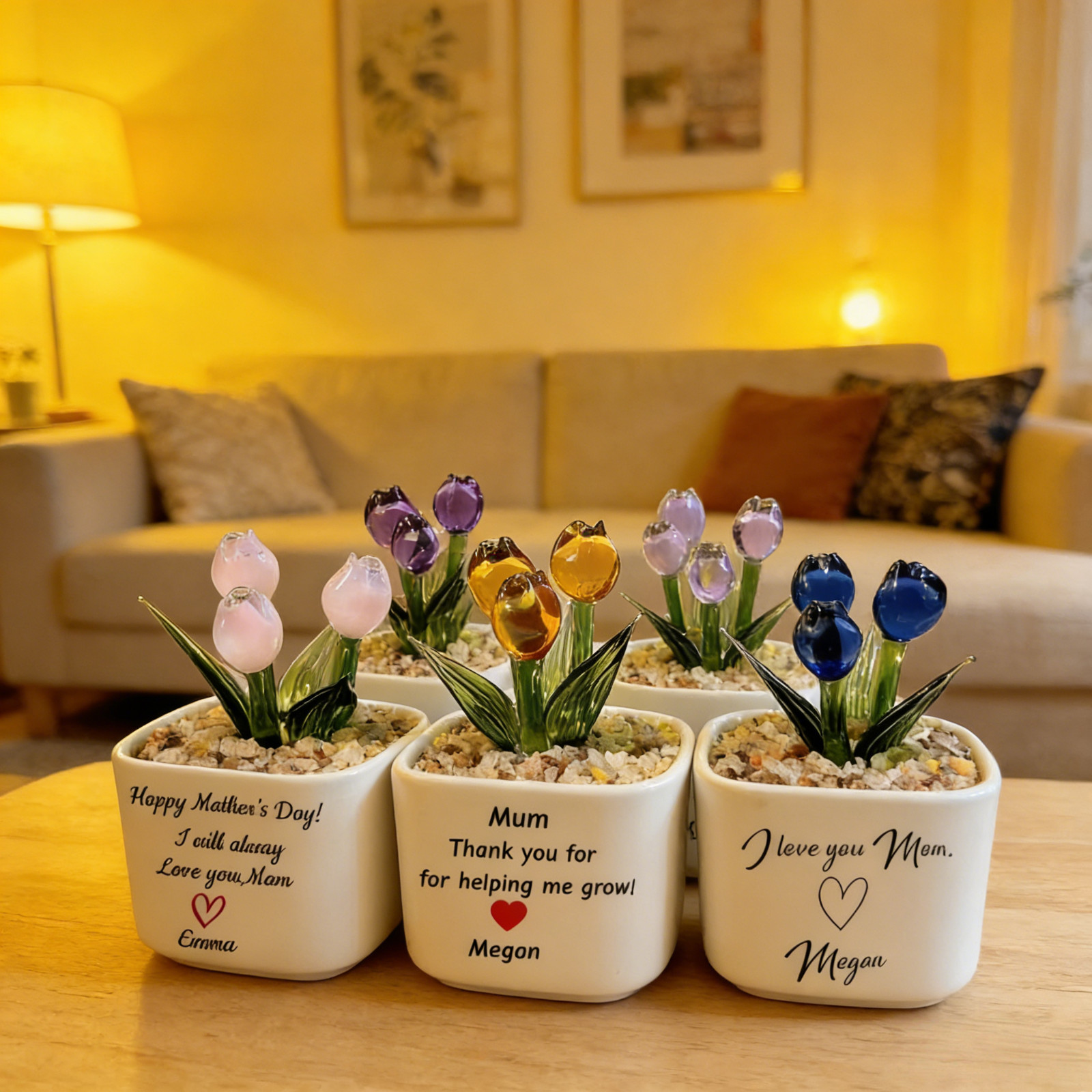 Custom Glass Tulip Flower Pot Personalized Gift for Mom Birthday Decor