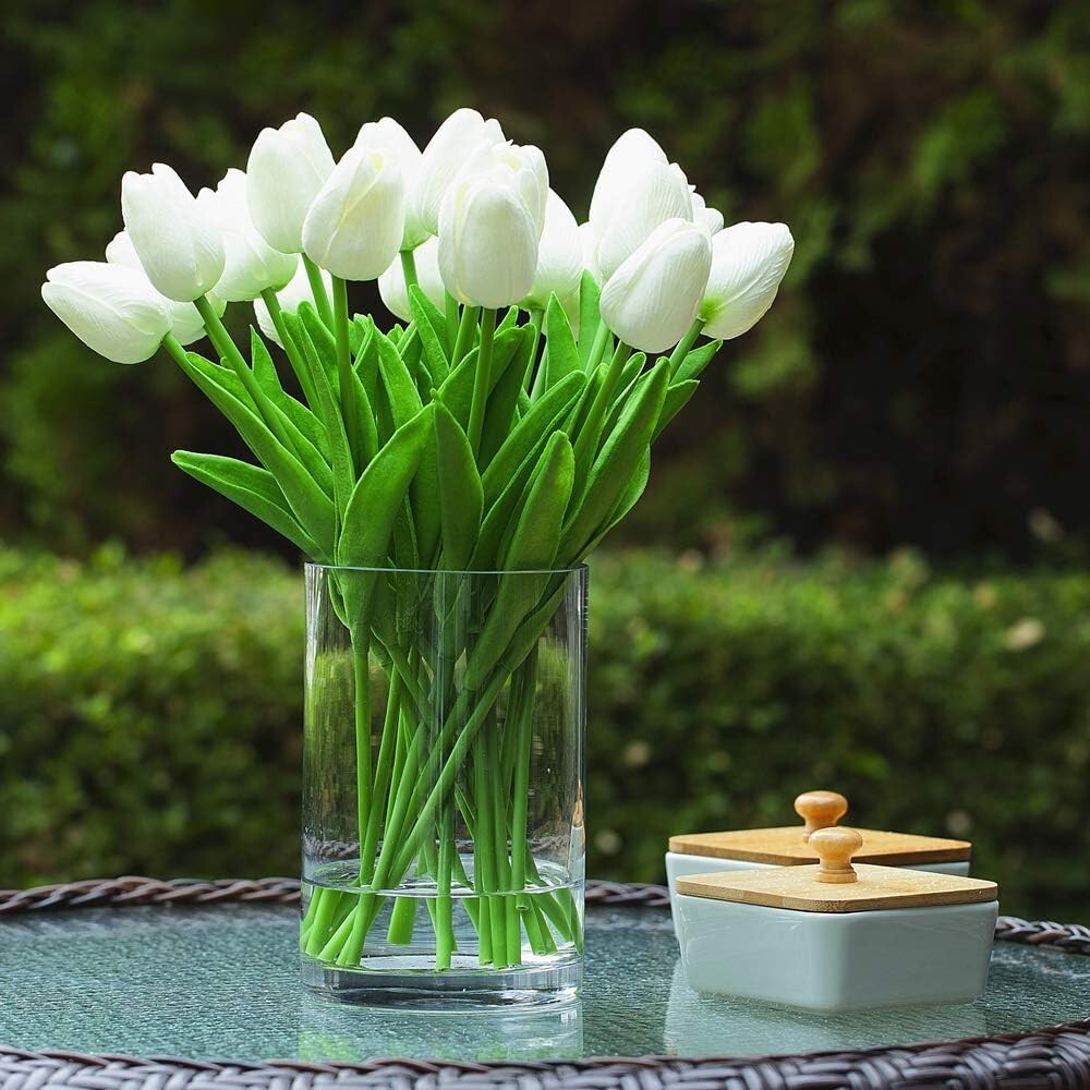 Luxurious 20-Piece Artificial Tulips Arrangement in Faux Water – Indoor/Outdoor