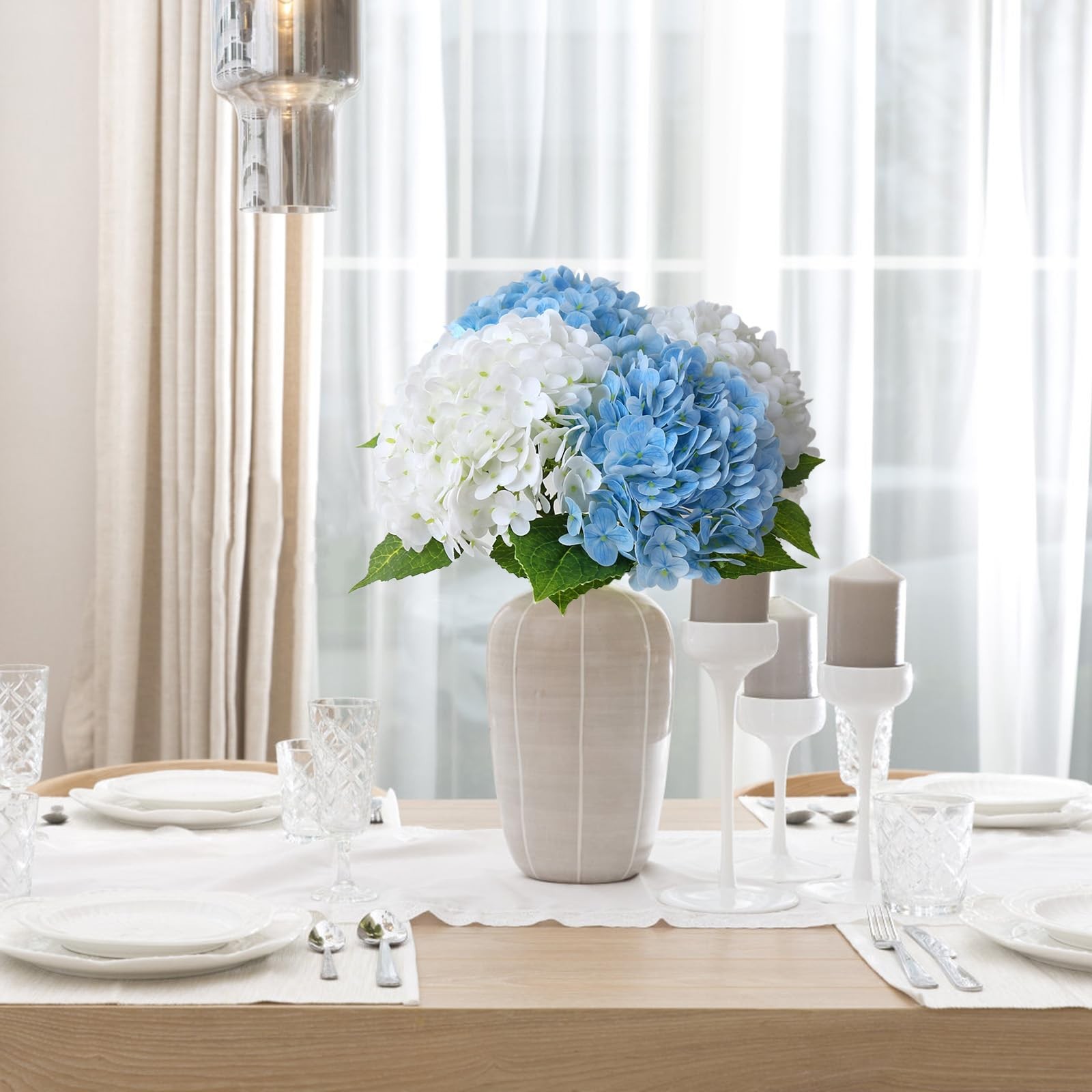Hydrangea Artificial Flowers,4 Pcs Real Touch Hydrangea Flowers with 3 Pcs Bu…