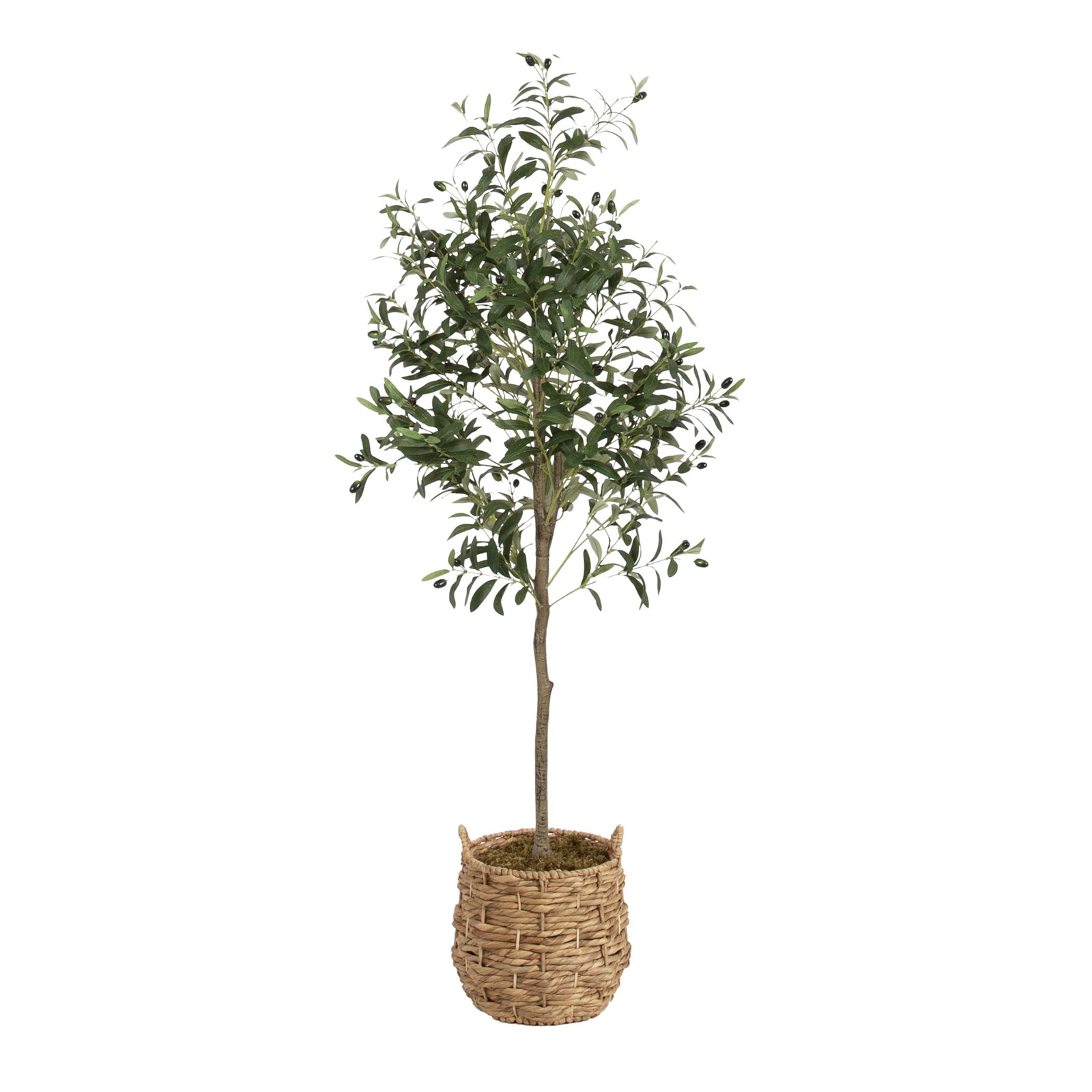 Oliveira Faux Olive Tree with Livia Woven Basket, 5 FT, Natural Water Hyacint…