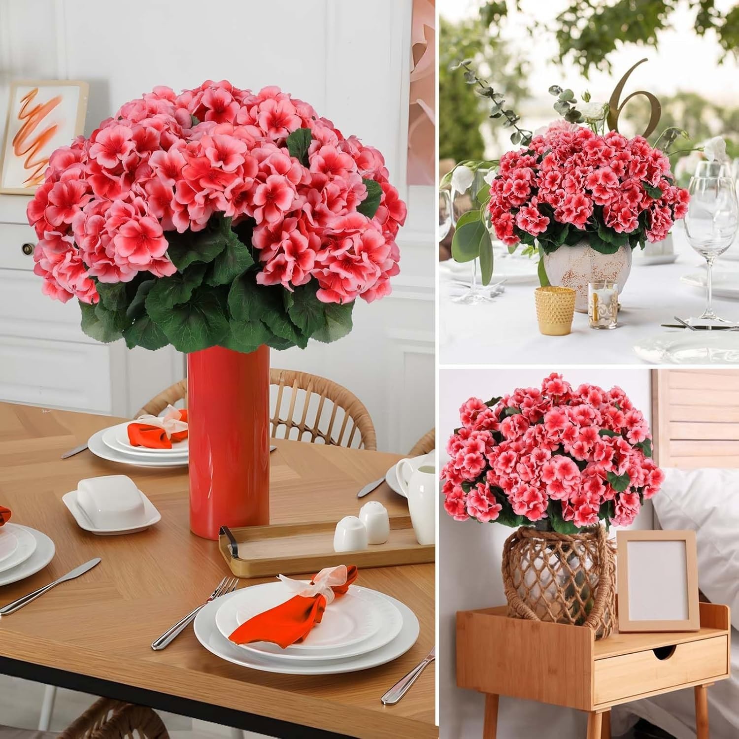 12 Pcs Realistic UV Resistant Peach Geraniums – Low Maintenance Garden Elegance