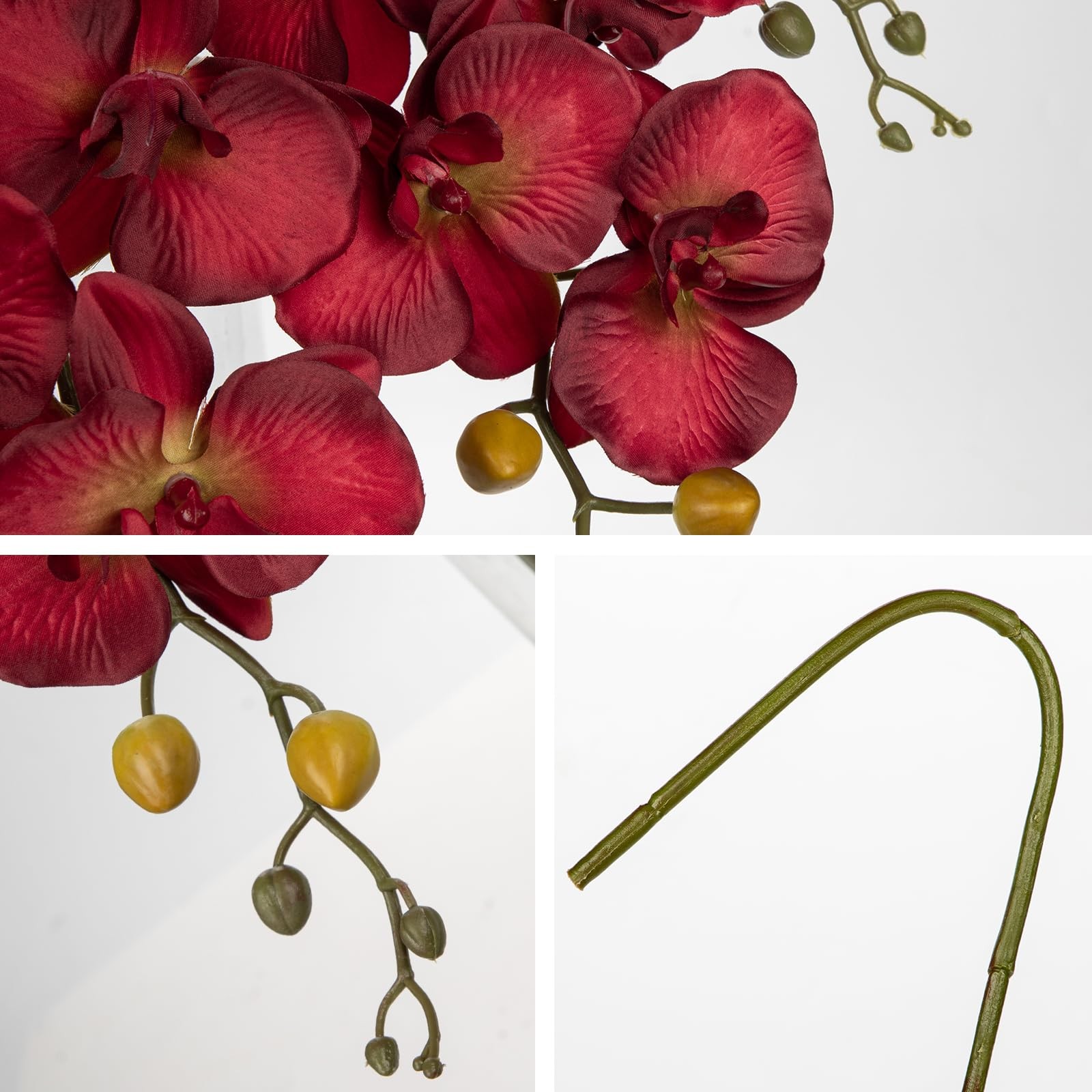 6PCS 32″ Artificial Orchid Stems Red Butterfly Orchid Faux Phalaenopsis Flowe…