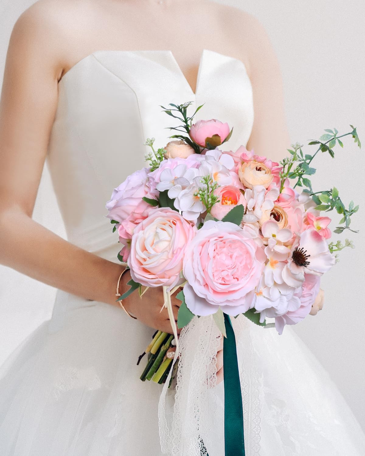Pale Pink Artificial Flowers Combo Fake Peony Silk Roses Wedding Decor 1 Box