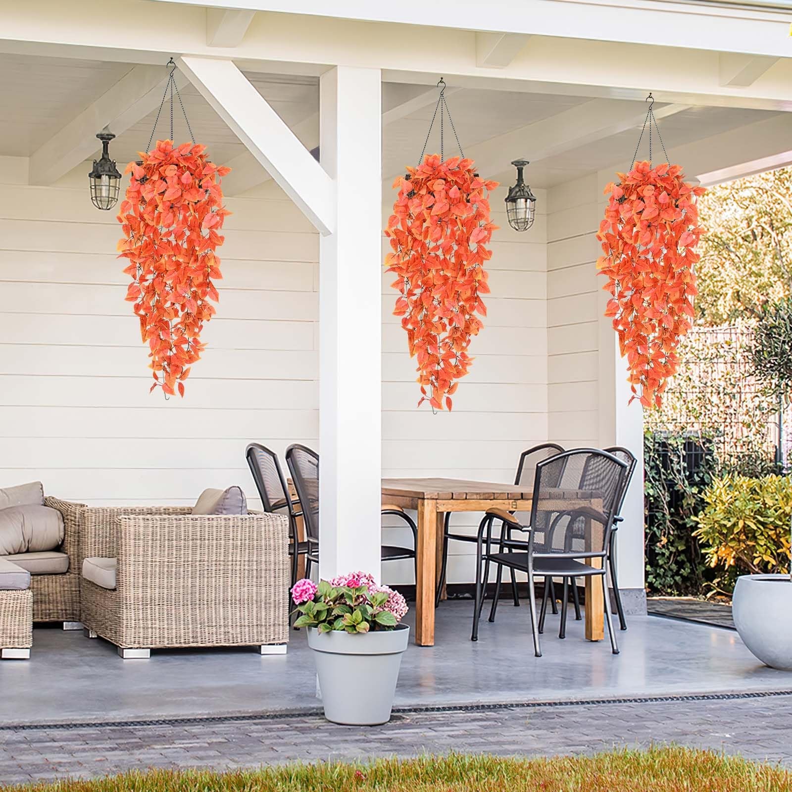 Fake Hanging Plants, 2pcs Artificial Hanging Plant, Faux Orange Vines Hanging…