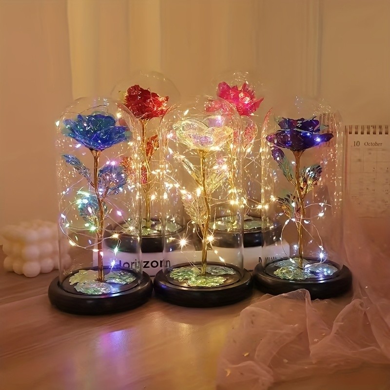 Valentine’s Day Gift for Girlfriend, Eternal Rose LED Foil Flower On Glass Cover