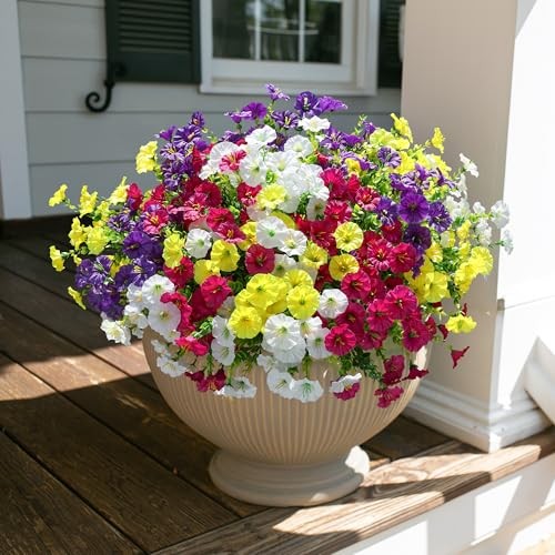 HyeFlora Artificial Flowers Multi Color(3 Purple, 3 Fuchsia, 3 White, 3 Yellow)