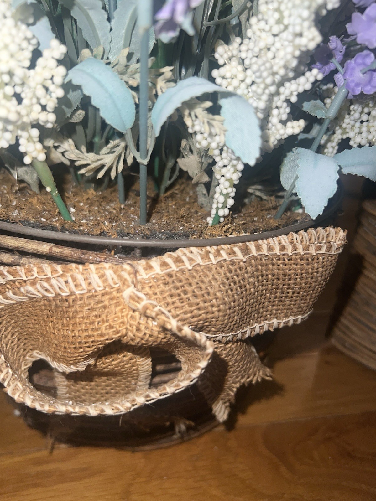 2 Farmhouse Artificial Lavender & Statice Flower Arrangement in Woven Baskets