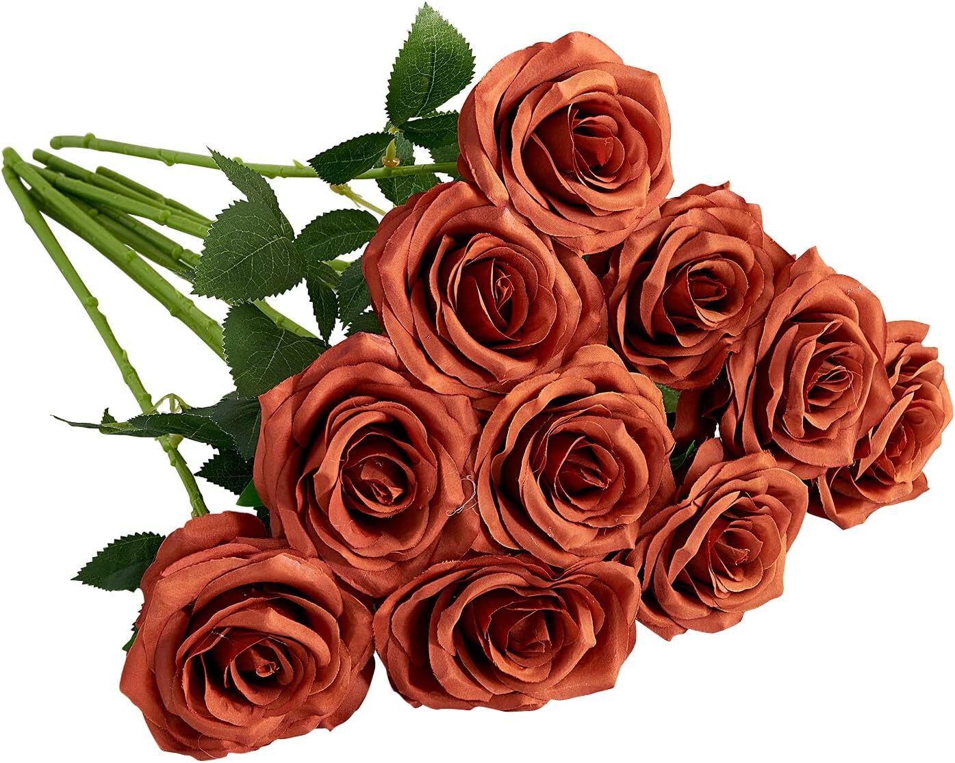 IUKnot Artificial Rose 10pcs Open Flower Bouquet Faux Rose Stems for Wedding