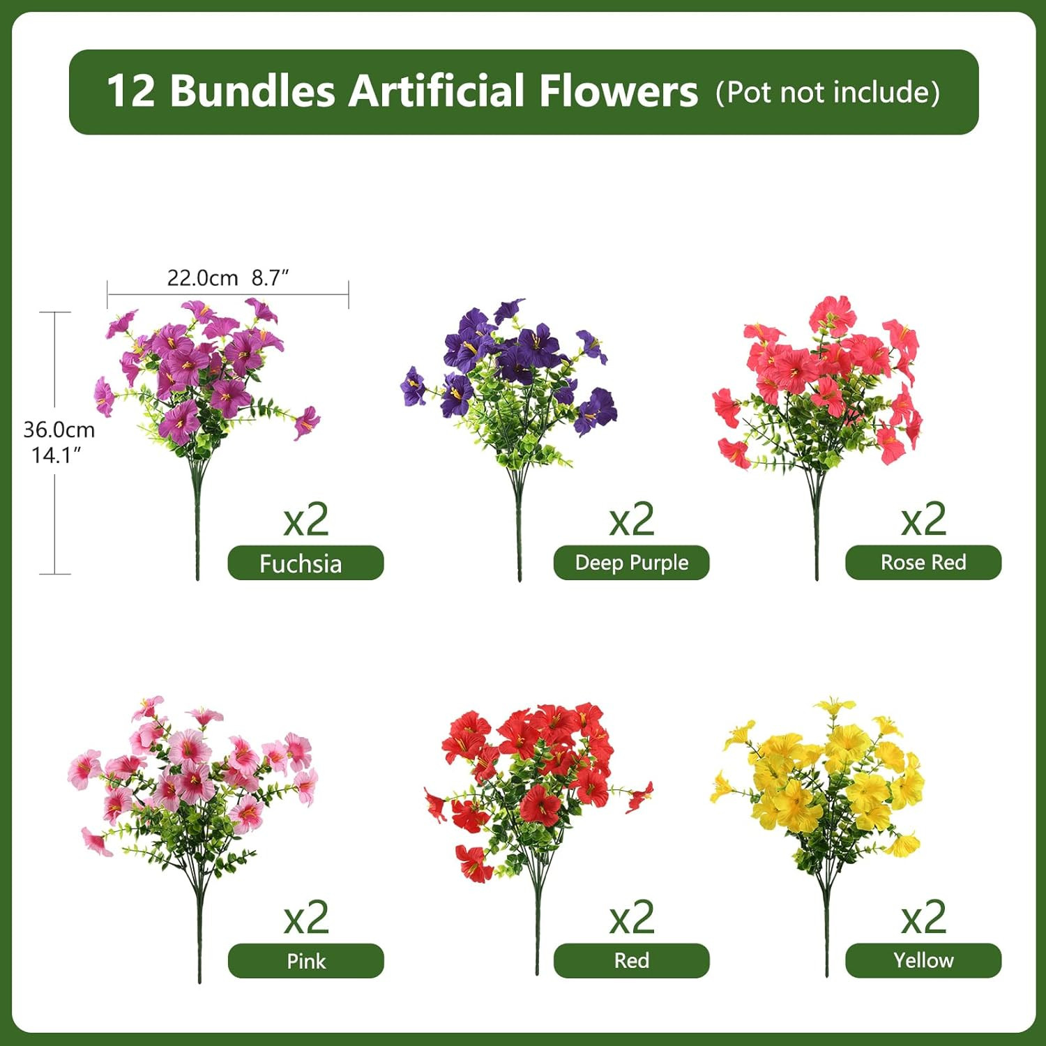 Artificial Fake Petunias Flowers for Outdoors Spring Summer Decoration, 12 Bundl