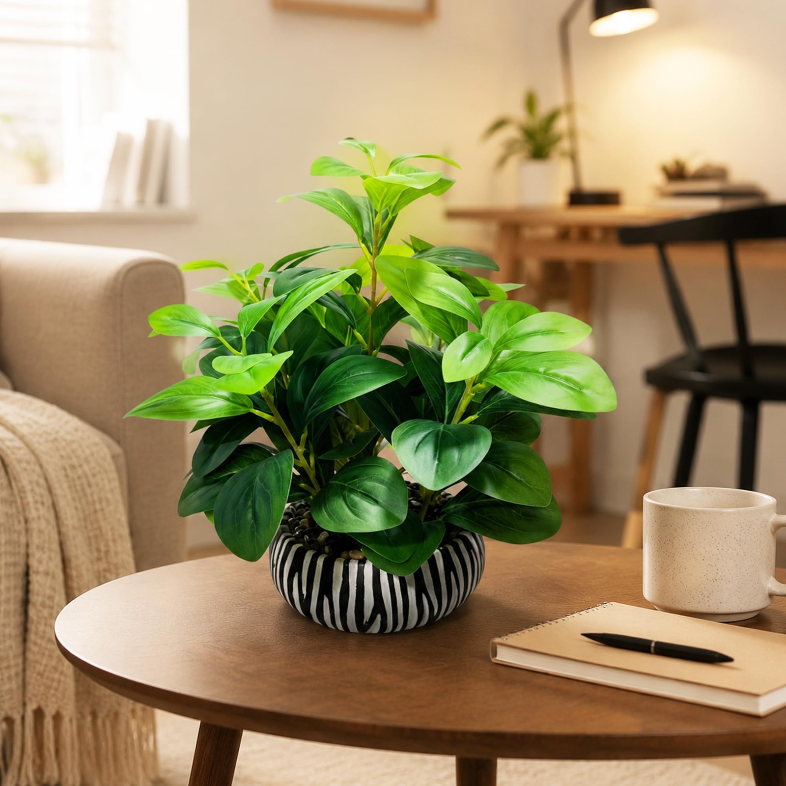Realistic Artificial Potted Plant Faux Indoor Greenery Modern Decorative Vase
