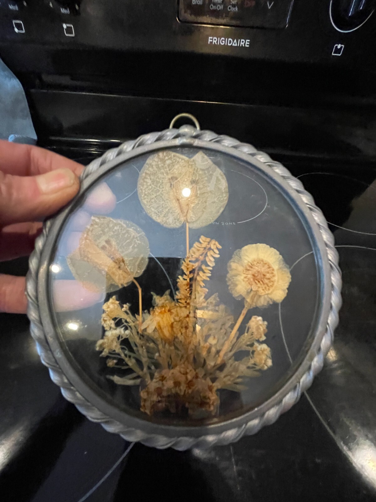 Vintage Lasting Impressions Real Dried Pressed Flowers In Glass W/ Metal Frame