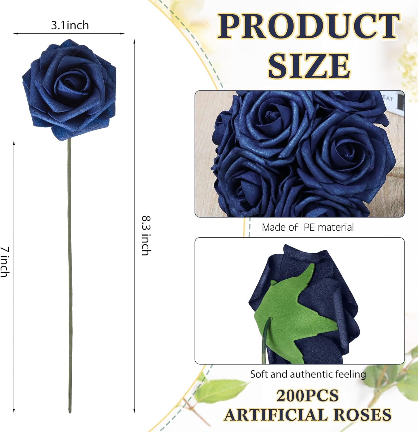 200 Pack Navy Blue Foam Roses for DIY Weddings & Home Decor