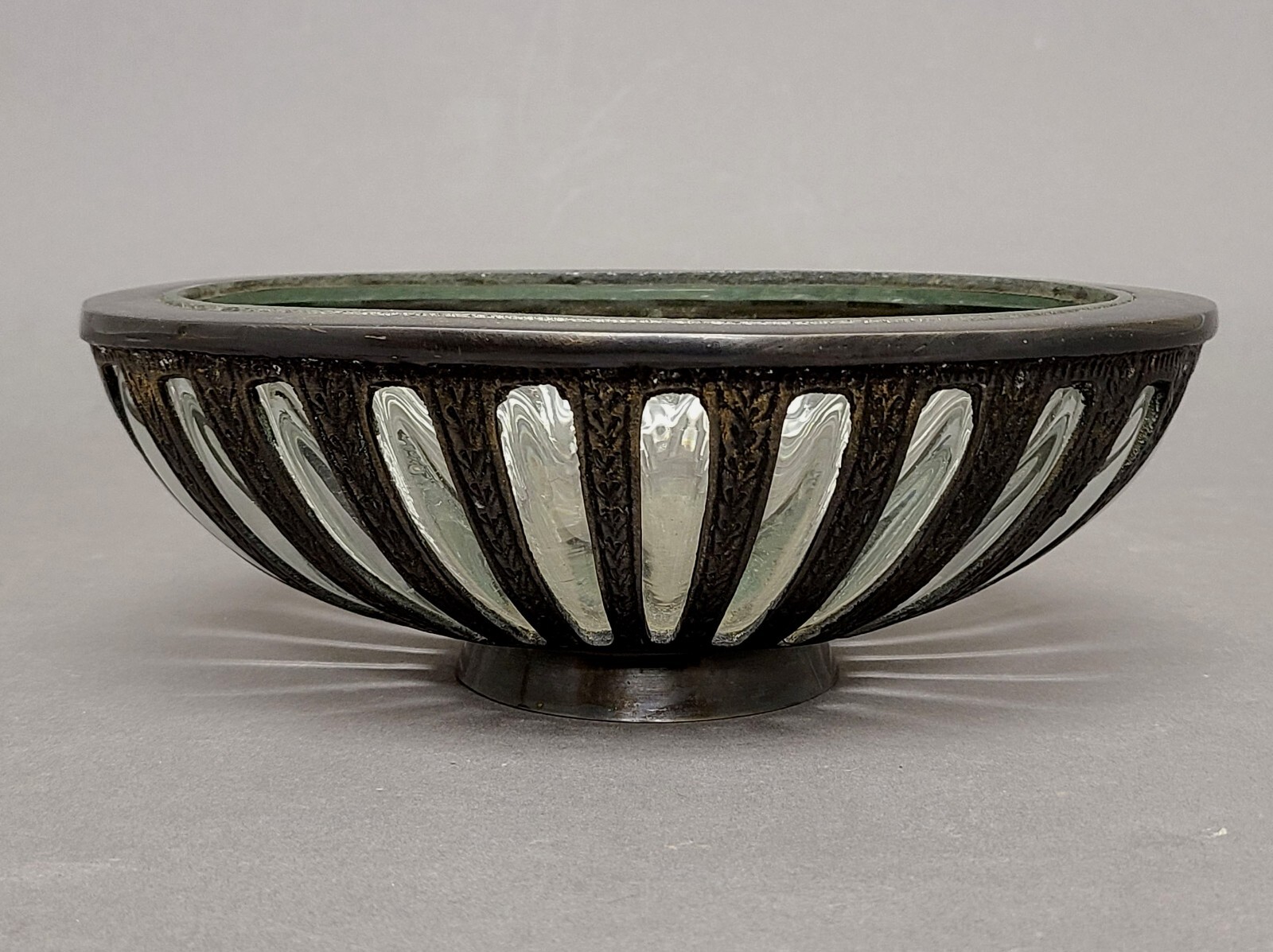 Compote Bowl Vase Bronze Oval Poured in Glass 6.5″W x 9″L x 3″High