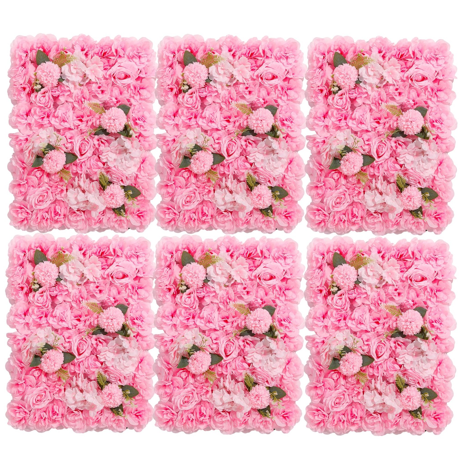 3D Flower Wall Backdrop – 6Pcs 16×24 Inch Artificial Rose Panels Pink Silk Fl…