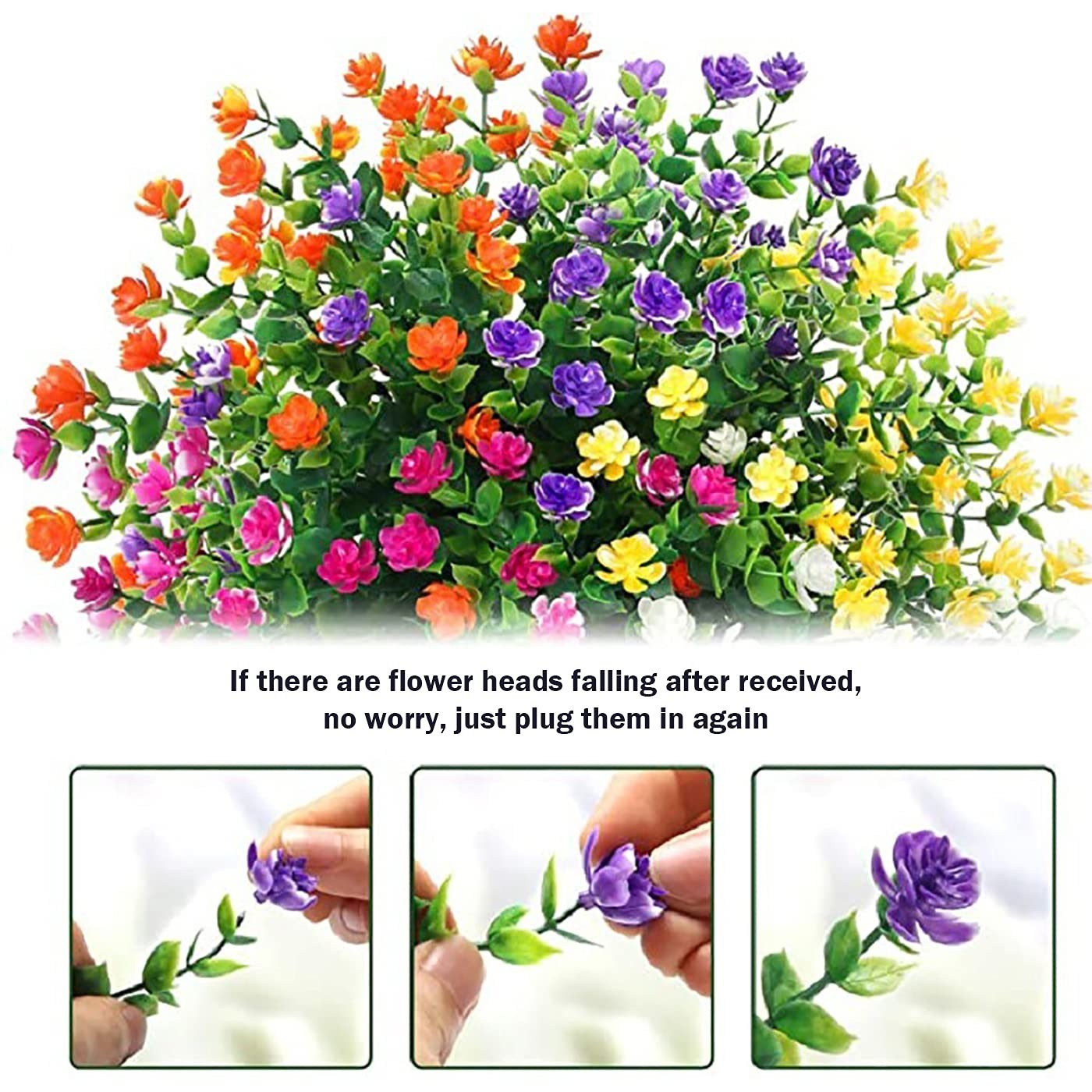 6 Bundles Artificial Flowers for Outdoors,UV Resistant Realisic Fake Plastic …