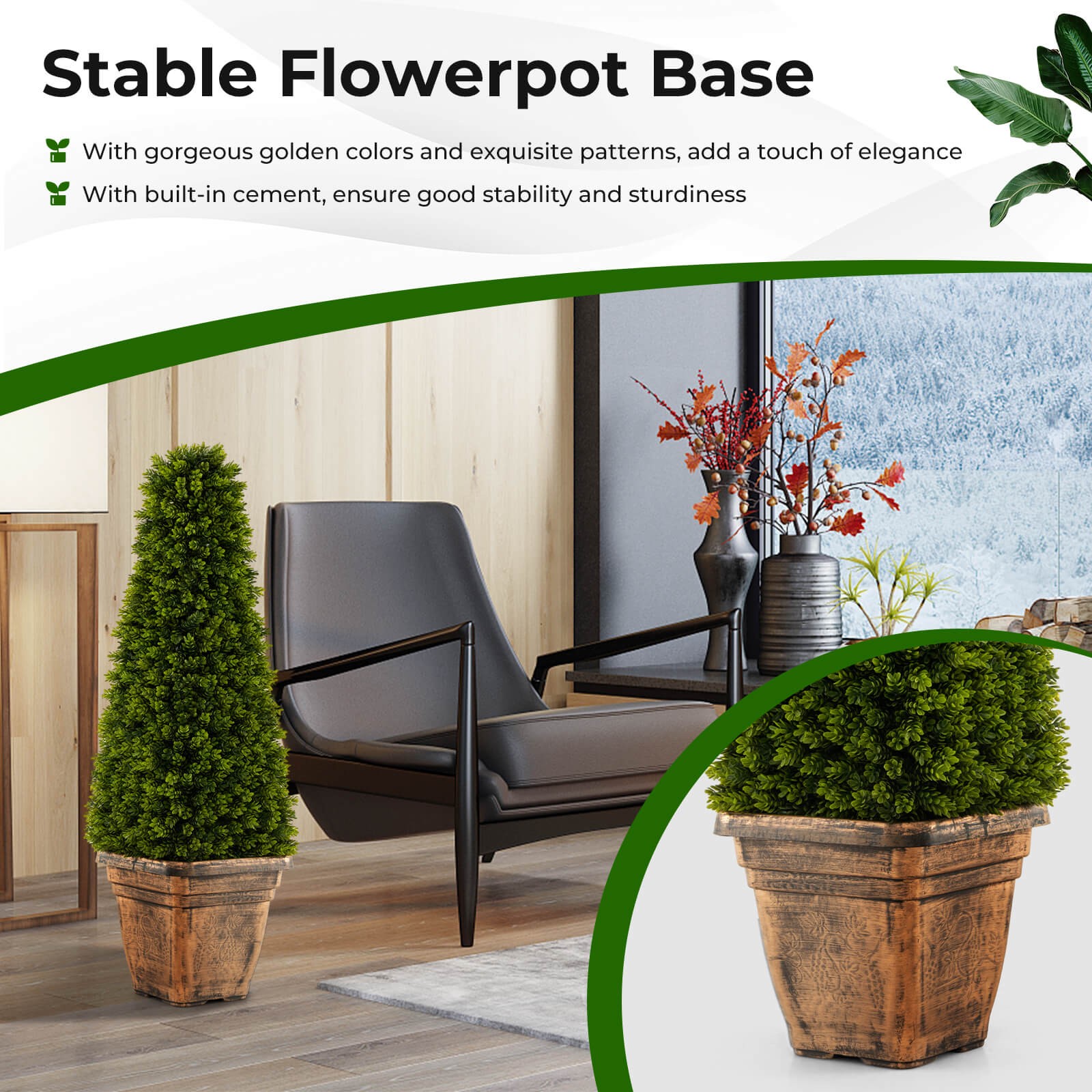 3FT Artificial Boxwood Topiary Tree with Cement-filled Pot Office Porch Decor