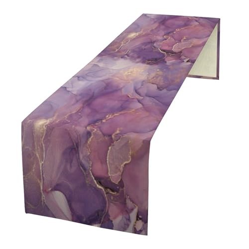 Marble Table Runner,Purple Gold Abstract Geometry Pattern 13x36inch Marble_6
