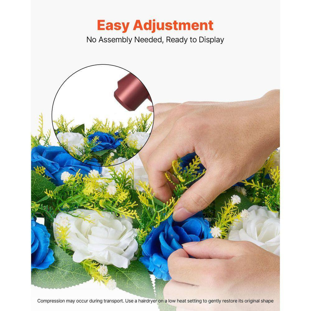 4.7 In. H Blue and White Roses Artificial Flower Ball Arrangement Bouquet 10-Pie