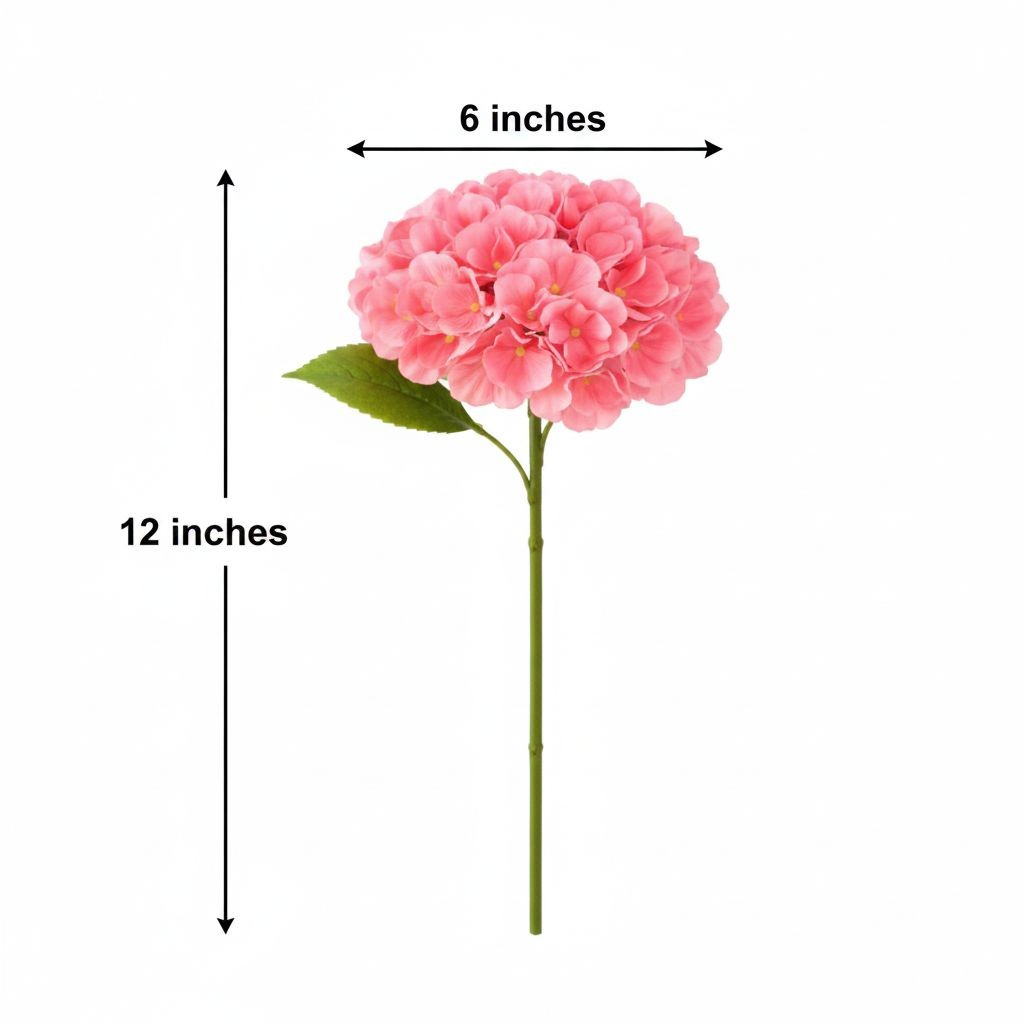 Coral Pink Hydrangea Stem Faux Flower 12 Inch Artificial Hydrangea Bloom 6 Inch