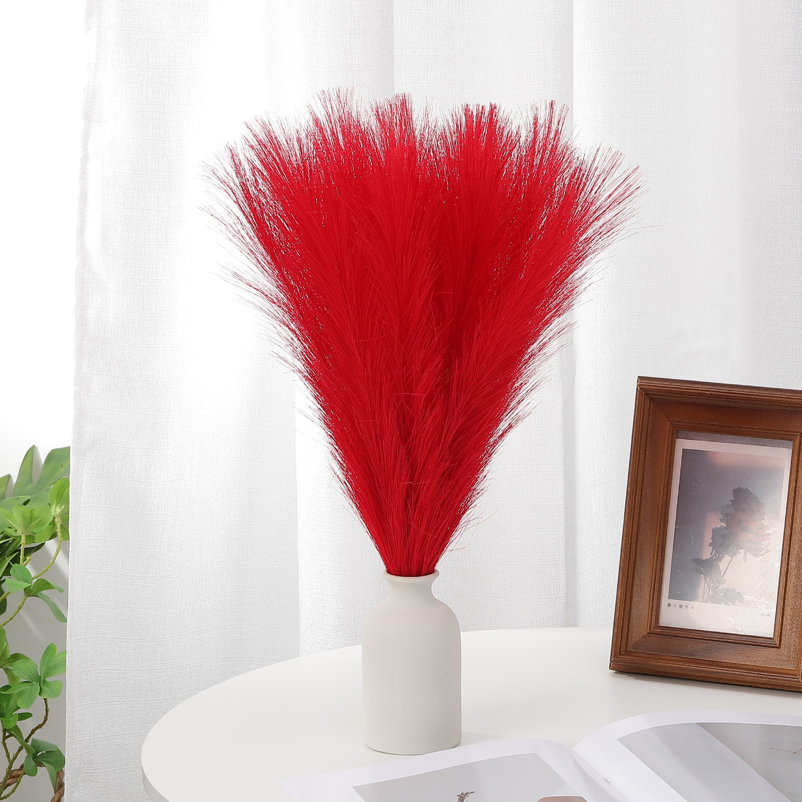 21.7in Pampas Grass Decor 30pcs Artificial Bulk Fluffy Faux Pampas Grass Red