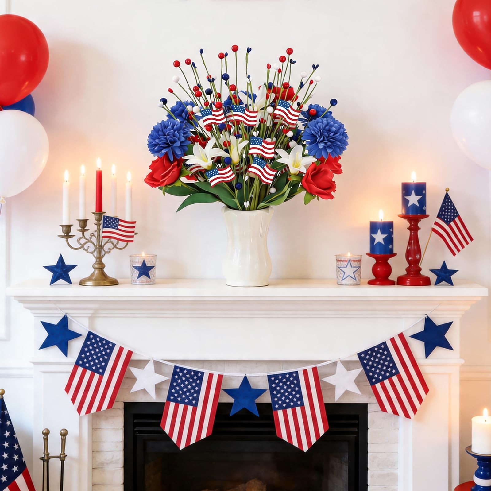 4 Pcs 4th of July Patriotic Decorations Table Centerpieces, 17.7in Red White …