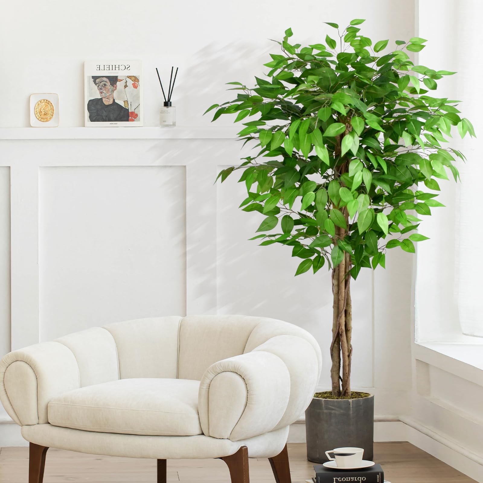 5ft Ficus Artificial Trees with Natural Curved Trunks, 60″ Tall Lush Faux Tre…