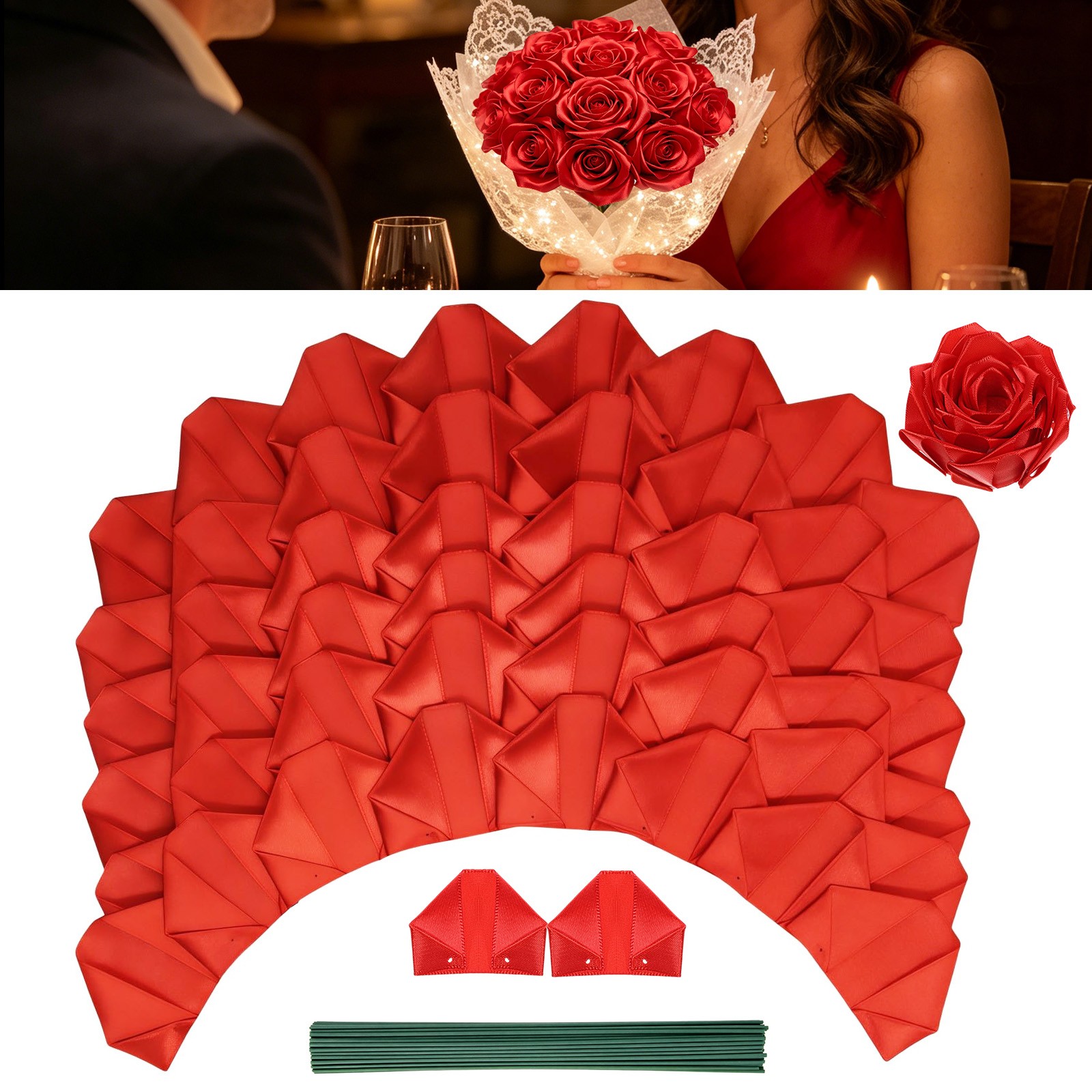 200PCS Artificial Flowers DIY Eternal Rose Kit Satin Petals Wedding Gift Decor