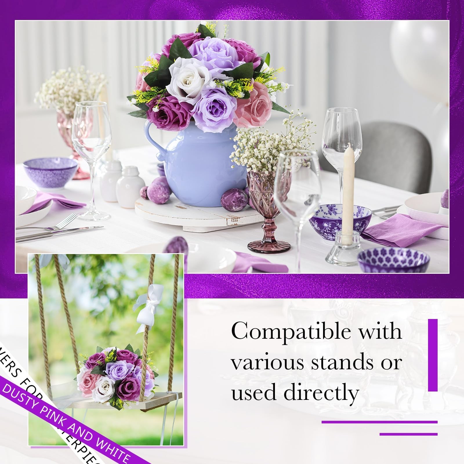 Hotop 12 Pcs Artificial Rose Flower Balls – Fantasy Violet