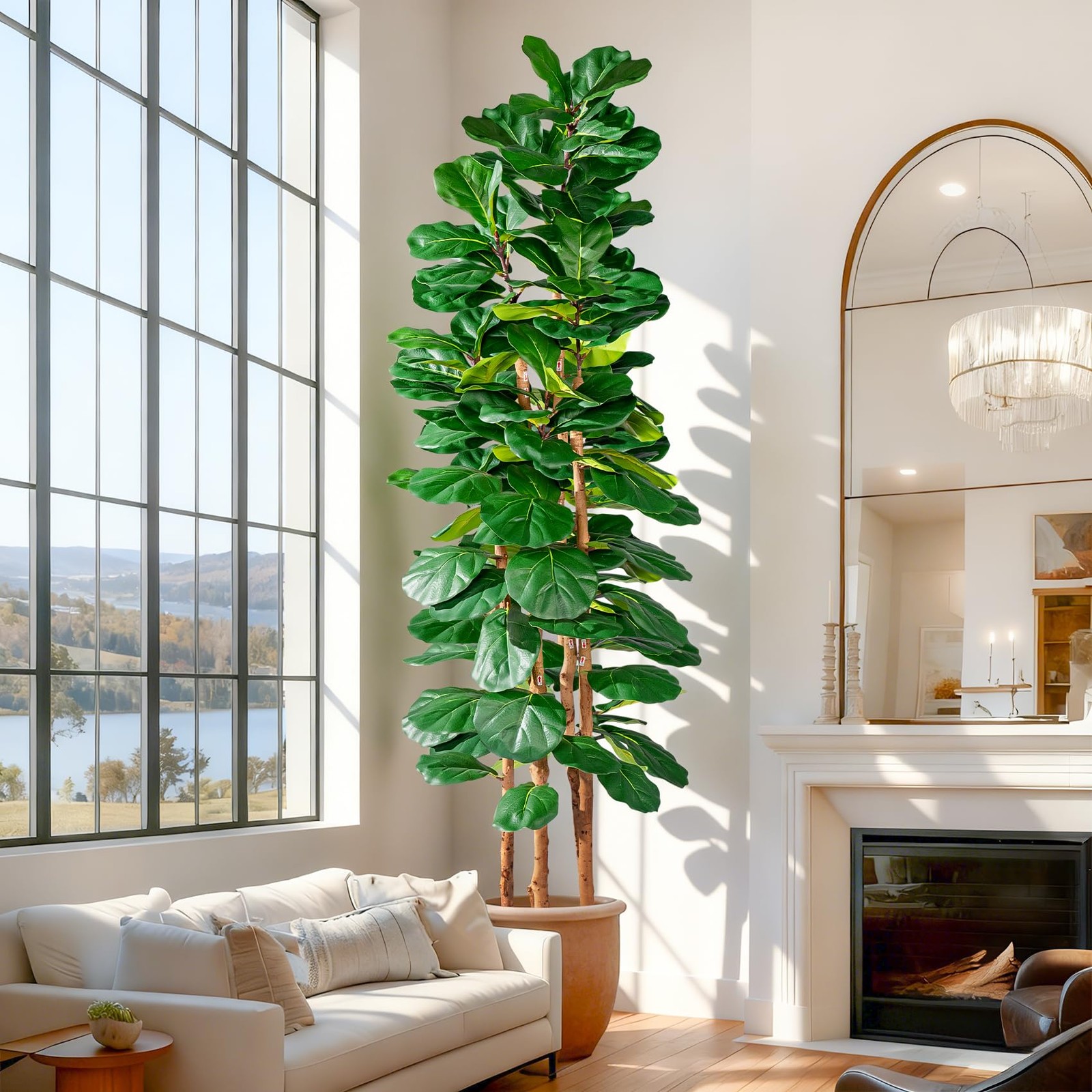 Artificial Fiddle Leaf Fig Tree 7FT, Faux Fig Tree Indoor with Natural Wood T…