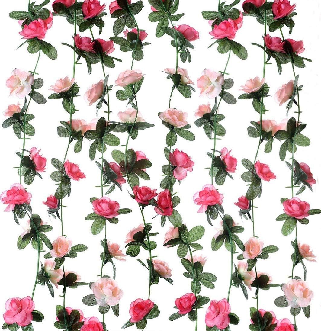 8Pcs 66FT Pink Flower Garland Artificial Rose Floral Vines Fake Hanging Spring