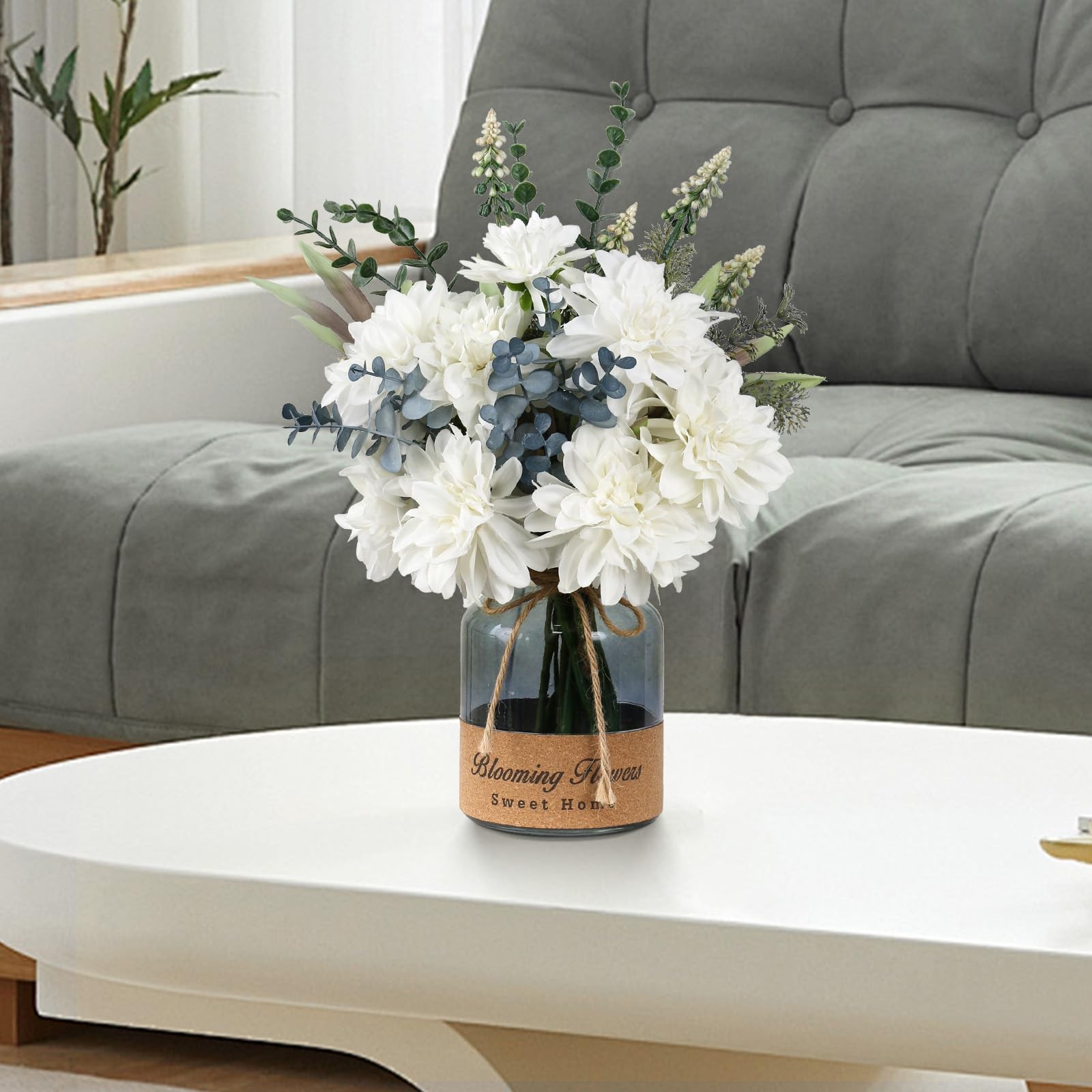 Fake Flowers In Vase Artificial Table Centerpieces Faux Dining Room Decor