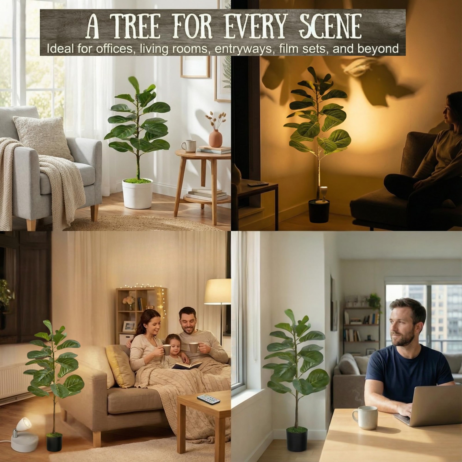Artificial Fiddle Leaf Fig Tree 3ft (36 Inch) Tall – with Remote LED Spotligh…