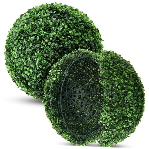 Artificial Plant Topiary Ball 4 Layers Garden Spheres Boxwood 9 Inches 2 Green