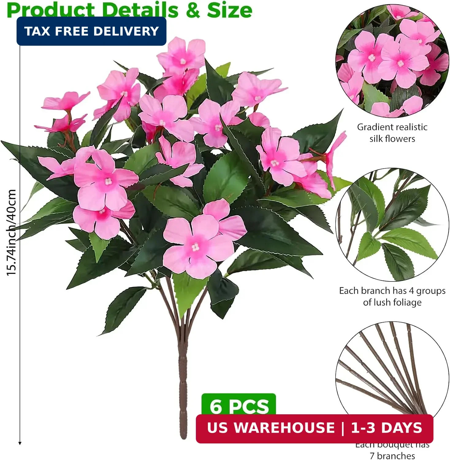 Ouddy Decor 6 Bundles Artificial Flowers for Outdoors Decorations, Fake Silk Flo