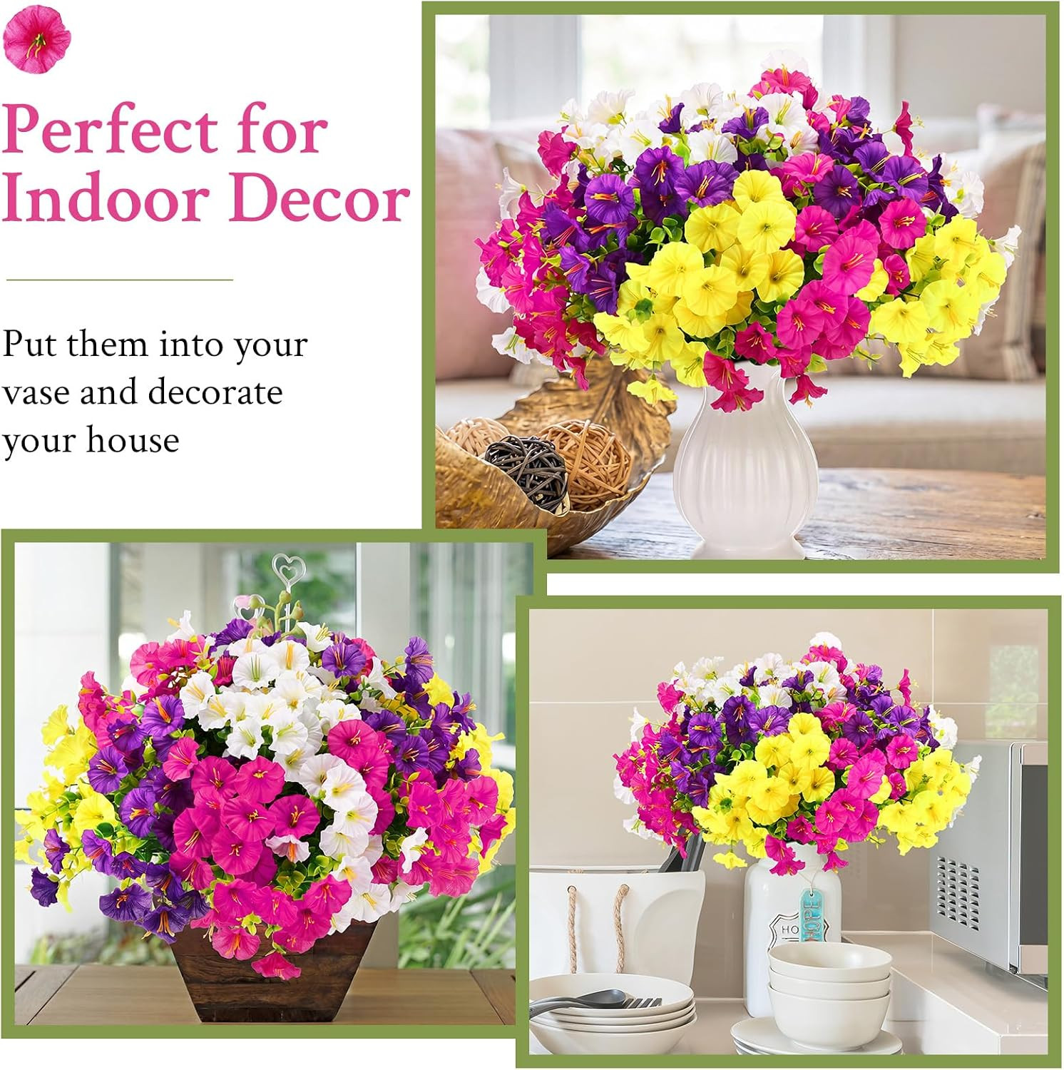40 Bundles UV Resistant Artificial Morning Glory & Eucalyptus Flowers for Outdoo
