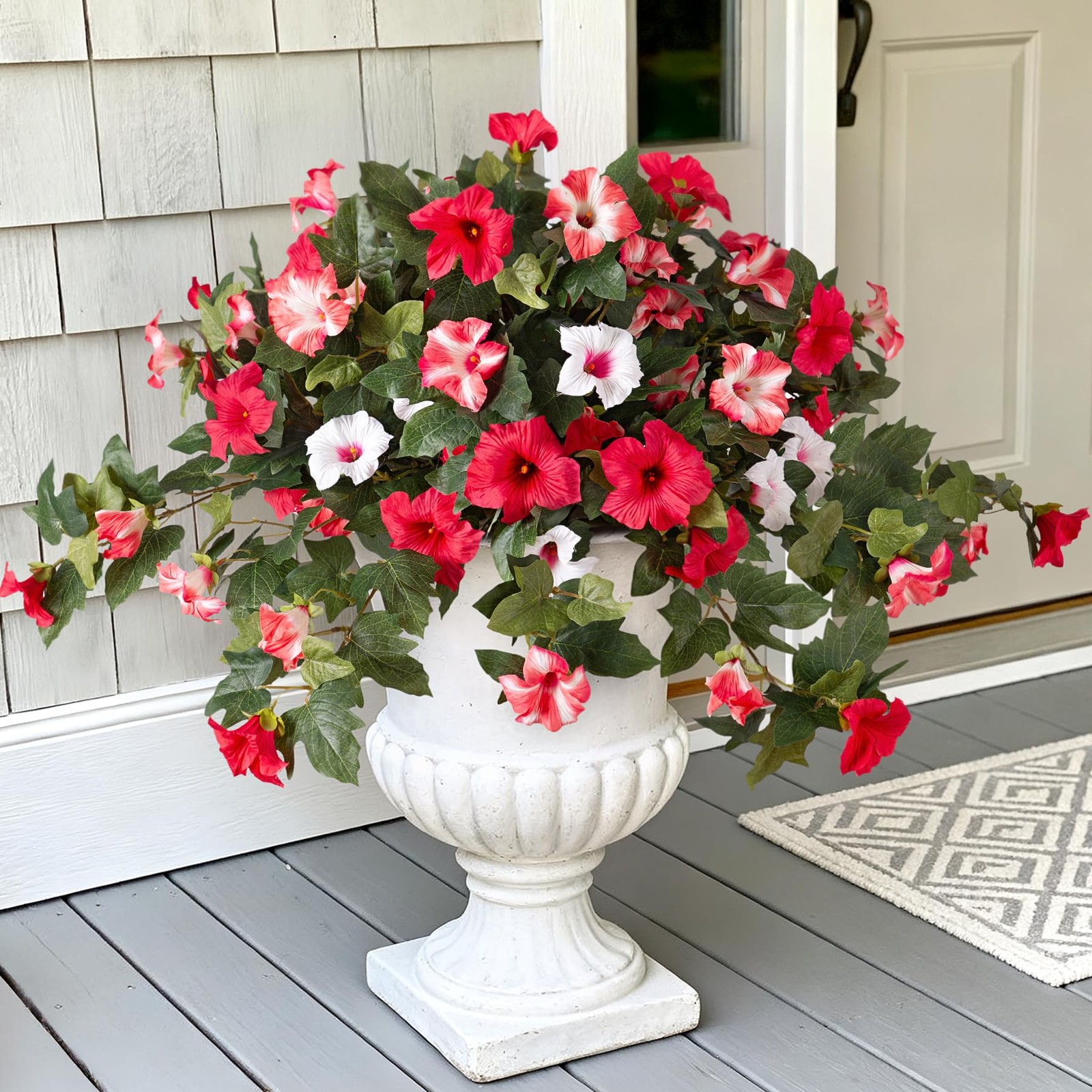 VGNQA 2PCS Artificial Petunia Flowers for Outdoors Fake Flowers for Outdoor