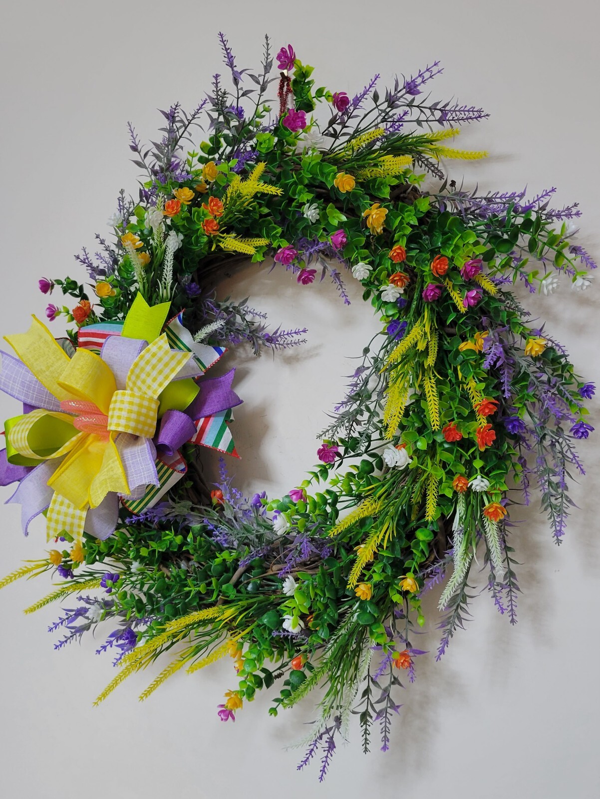 Flower WREATH Two Bows 2-in-1 FALL Spring everyday GRAPEVINE Front Door Wall