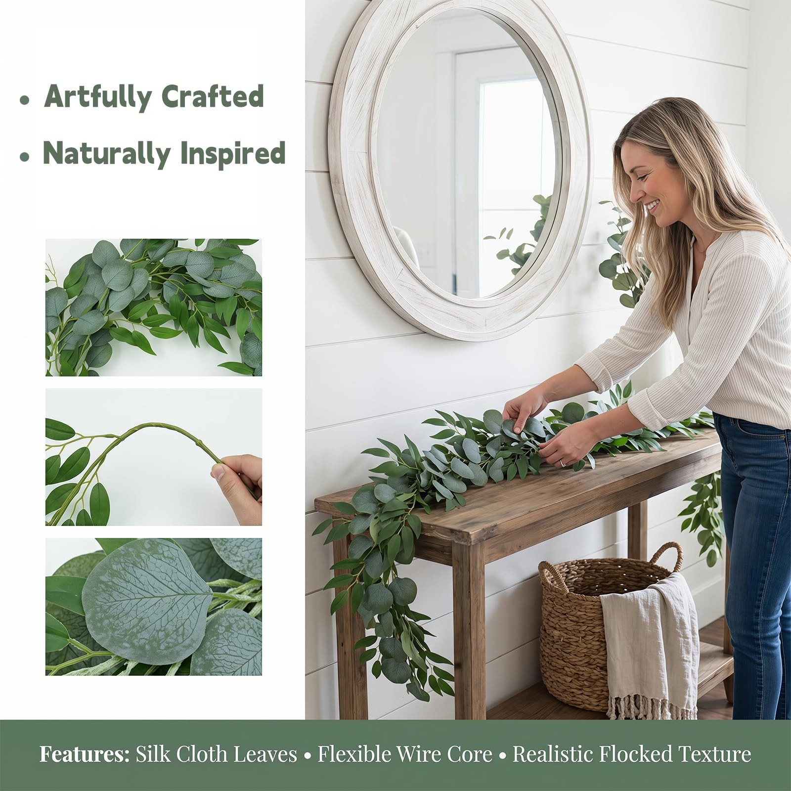 2 Pack 6.5Ft Greenery Garlands Fake Eucalyptus Vines with Willow Leaves for R…