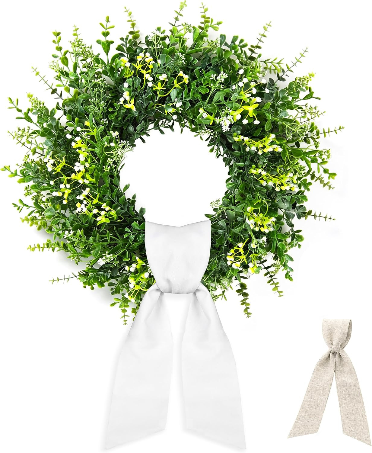 26 Inch Large Artificial Eucalyptus & Boxwood Wreath for Front Door All Season,