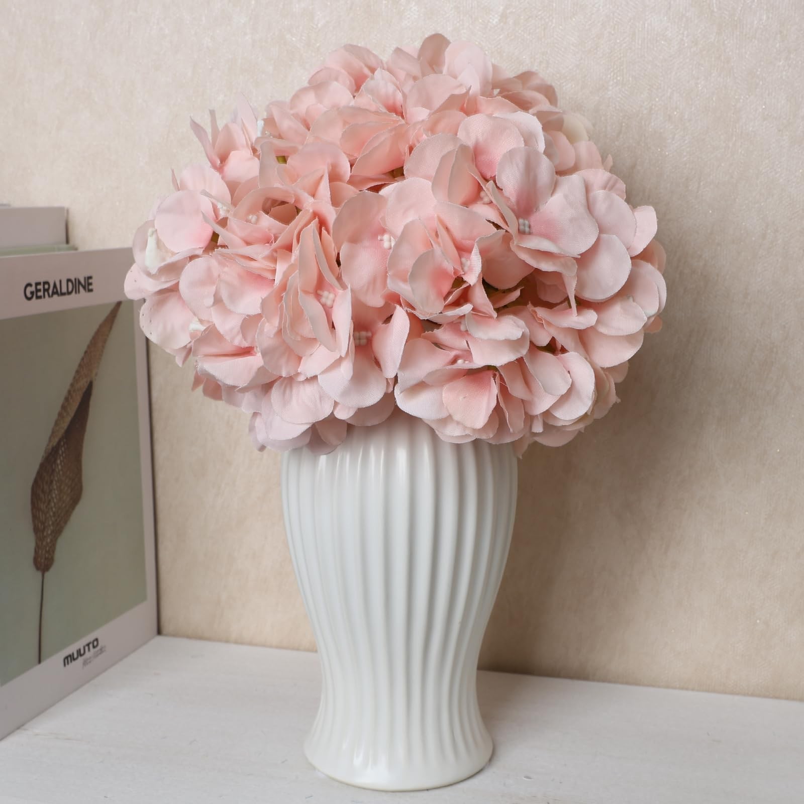Hydrangea Artificial Flower 104 PCS Silk Flower Heads with Stems, Blush Full …