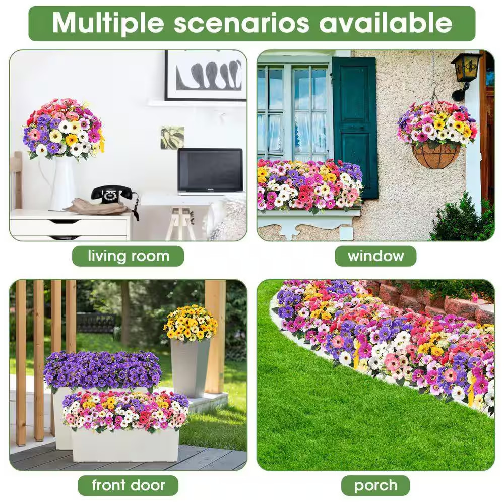 12 Bundles 12.6 In. Multi-Colored Artificial Flowers for Outdoors Decoration UV