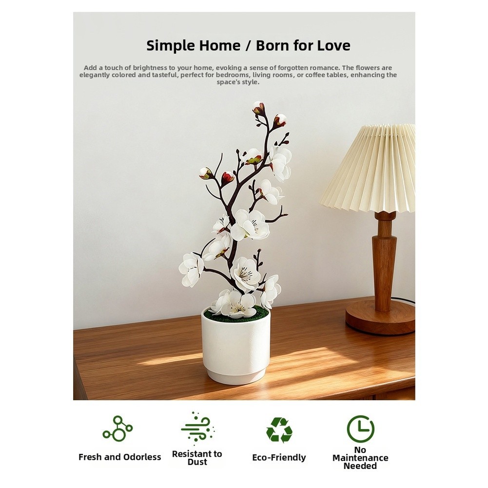 Plastic Potted Artificial Flower Bonsai with Natural-Looking Plum Blossom