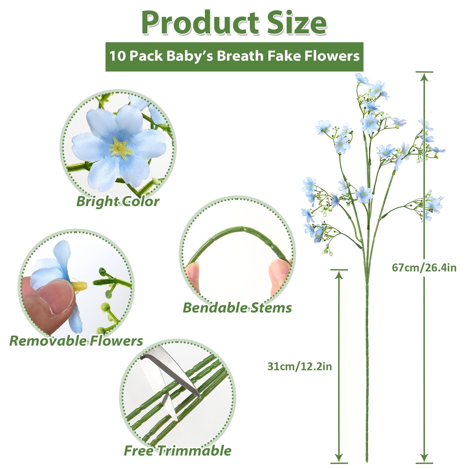 10PCS Artificial Silk Flowers with Long Stems Faux Bulk Babys Breath Flowers …