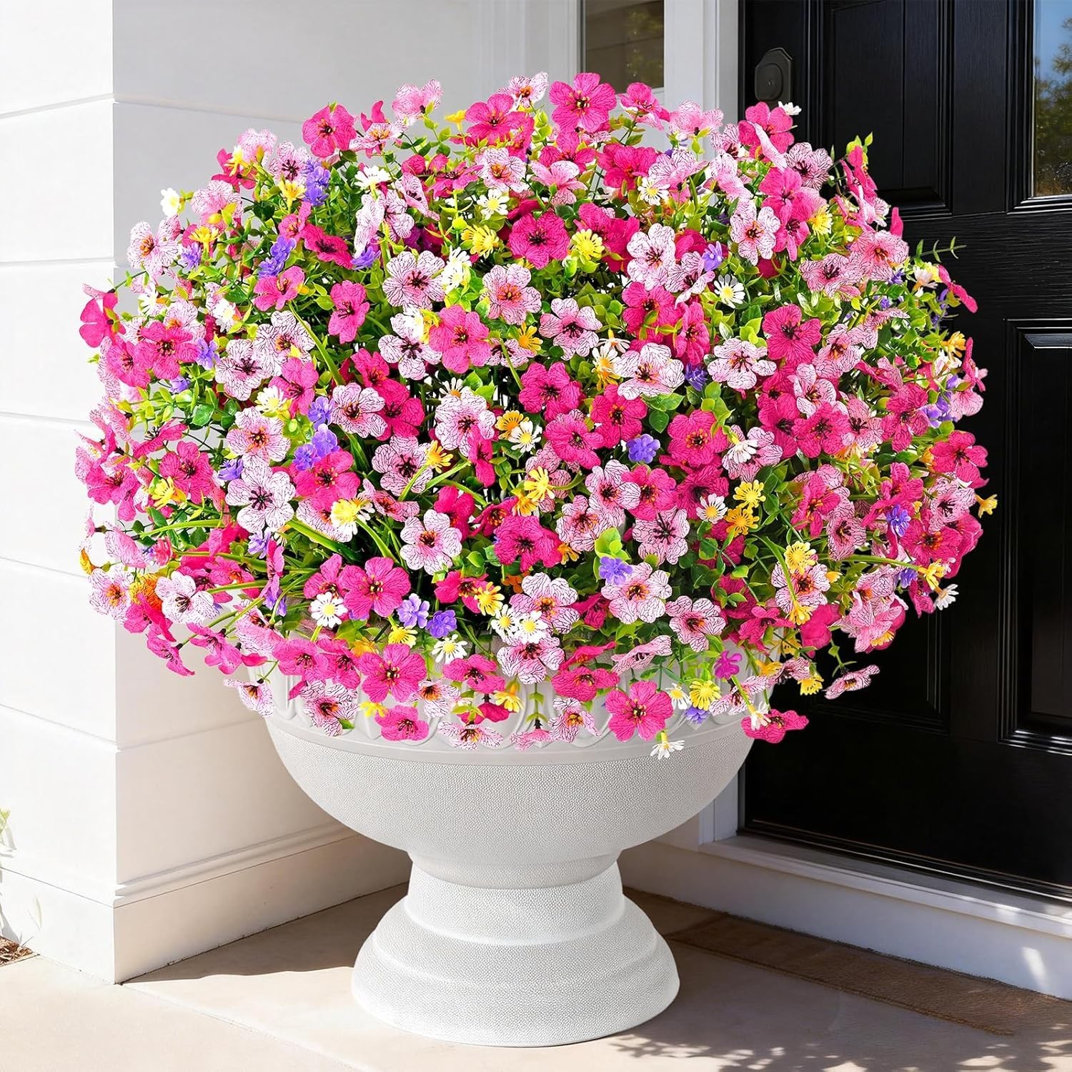 Artificial Outdoor Flowers 12 Bundles UV Resistant Porch Garden Decor