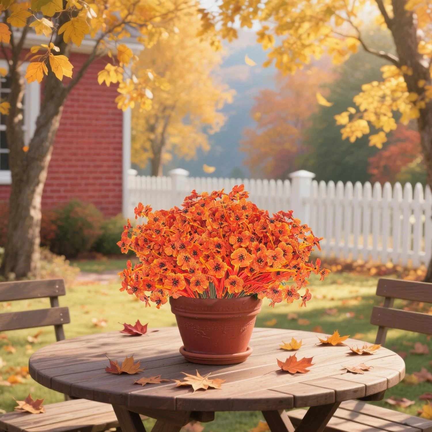 Fall Artificial Flowers 7-Stem 20 Flowerheads 13″ Weather Resistant Orange Decor